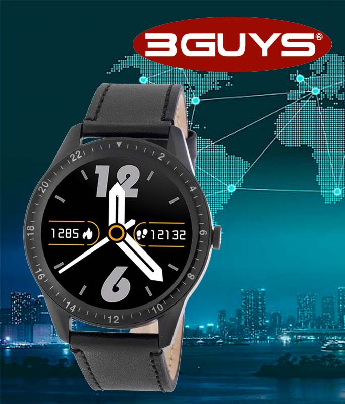 Ρολόι Χειρός 3GUYS 3GW3021 Smartwatch Black Leather Strap 3GUYS
